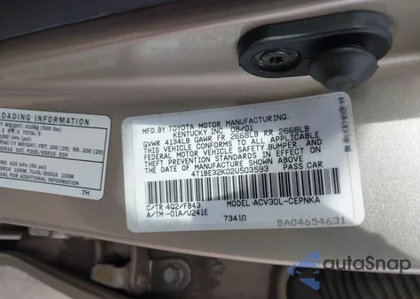 2002 Toyota Camry Le из США, поврежденный, VIN 4T1BE32K02U503593